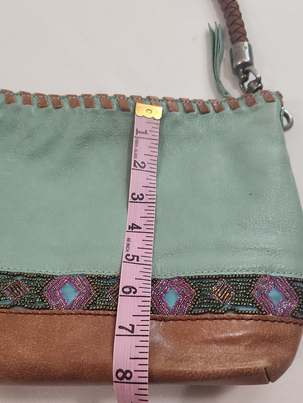 The Sak Indio Leather Shoulder Bag. Green Brown. Braided Strap. - Picture 9 of 9